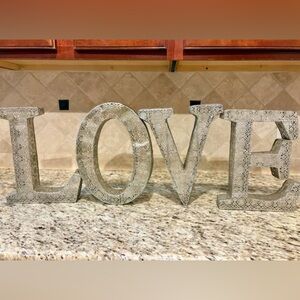 12” Silver Filigree Metal LOVE Letters Home Decor Tabletop Sign
